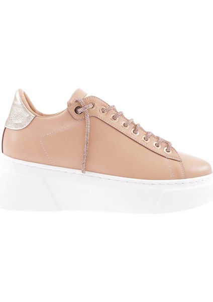 ES854-23Y Kadin Kalin Taban Silver Taş Bağcikli Sneakers Ayakkabi