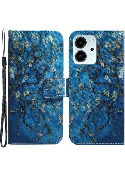 Honor Için 80 Se 5g Desen Baskı Pu Deri Flip Stand Kılıfı Damla Geçirmez Cüzdan Kapağı Kayışlı (Yurt Dışından)