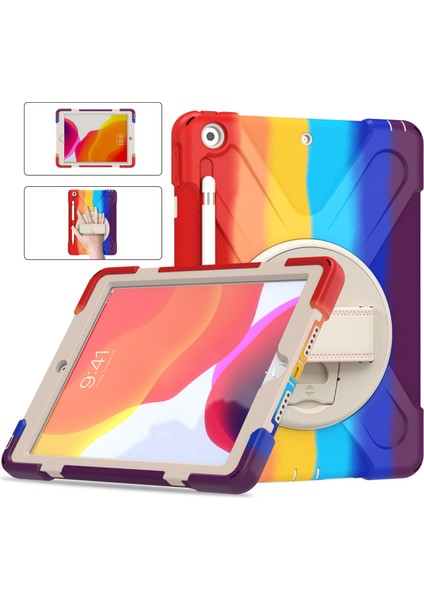 Kalem Yuvalı iPad 10.2 Tablet Kılıfı El Döner Standı Ipad7/8 Renkli Kılıf (Yurt Dışından)