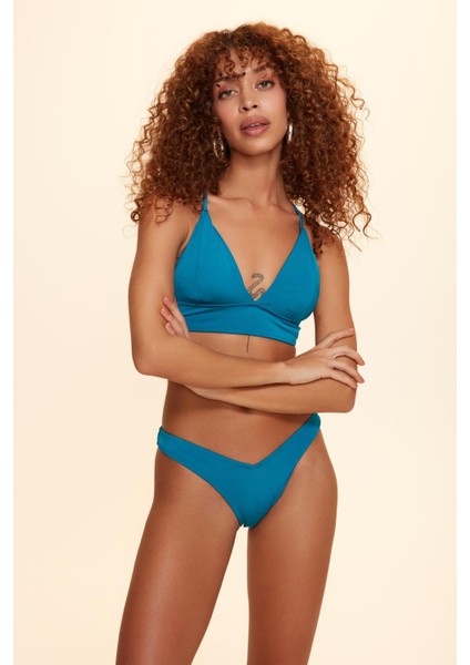 Crush Sırtı Çapraz Üçgen Bikini Tek Üst Petrol 229100
