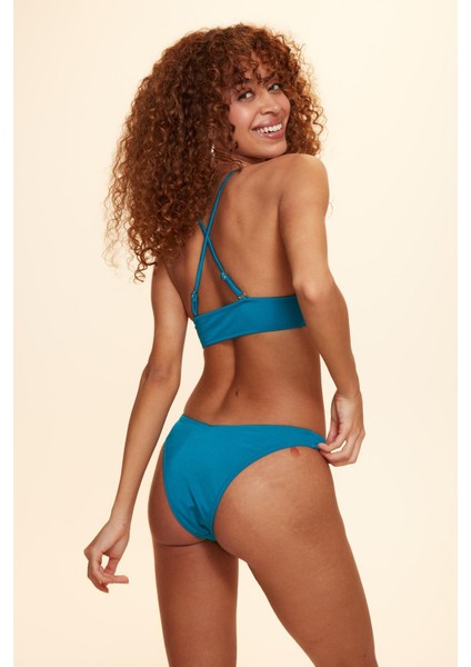 Crush Sırtı Çapraz Üçgen Bikini Tek Üst Petrol 229100