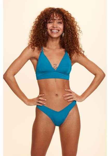 Crush Sırtı Çapraz Üçgen Bikini Tek Üst Petrol 229100