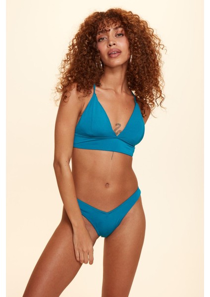 Crush Sırtı Çapraz Üçgen Bikini Tek Üst Petrol 229100