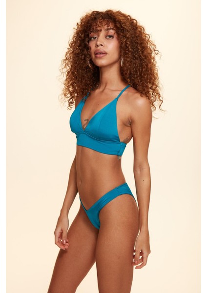 Crush Sırtı Çapraz Üçgen Bikini Tek Üst Petrol 229100