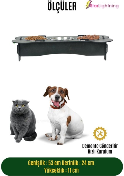 Büyük Ahşap Kedi Mama Kabı Standı Siyah Premium Boyalı Paslanmaz Çelik Kaseli Kemikli Model fiyatları