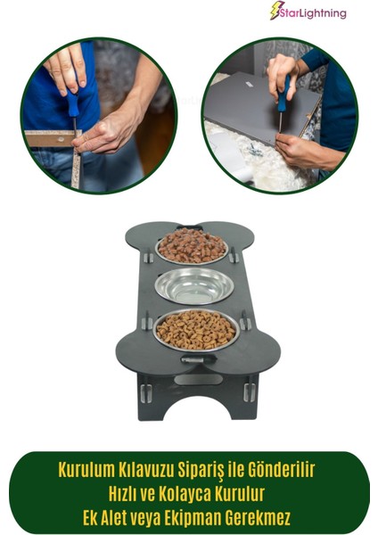 Büyük Ahşap Kedi Mama Kabı Standı Siyah Premium Boyalı Paslanmaz Çelik Kaseli Kemikli Model modelleri