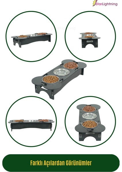 Büyük Ahşap Kedi Mama Kabı Standı Siyah Premium Boyalı Paslanmaz Çelik Kaseli Kemikli Model fırsatları