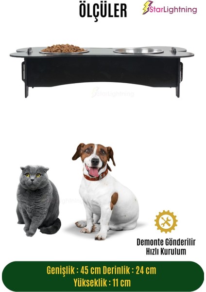 Ahşap Kedi Mama Kabı Standı Siyah Premium Boyalı Paslanmaz Çelik Kaseli Kemikli Model fiyatları