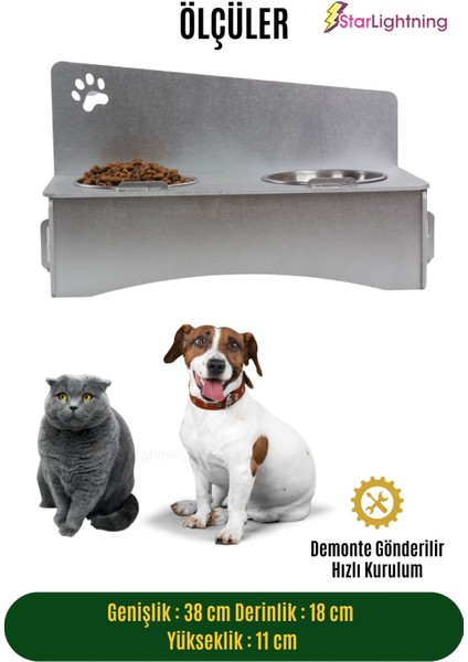 Ahşap Kedi Mama Kabı Standı Gümüş Premium Boyalı Paslanmaz Çelik Kaseli Patili Model fiyatları