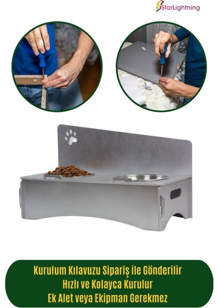 Ahşap Kedi Mama Kabı Standı Gümüş Premium Boyalı Paslanmaz Çelik Kaseli Patili Model modelleri