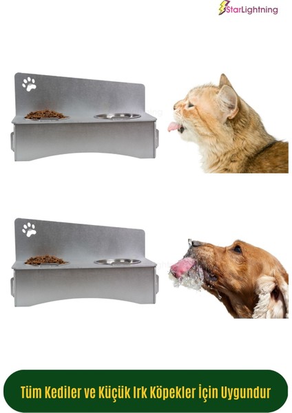 Ahşap Kedi Mama Kabı Standı Gümüş Premium Boyalı Paslanmaz Çelik Kaseli Patili Model indirimleri