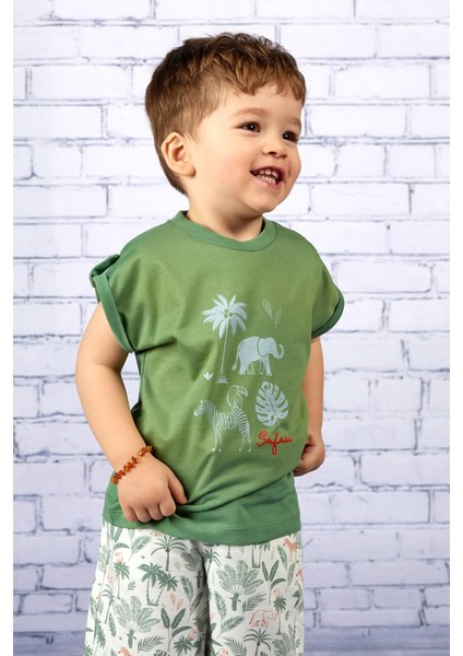 Erkek Bebek Yeşil Safari Desenli T-Shirt