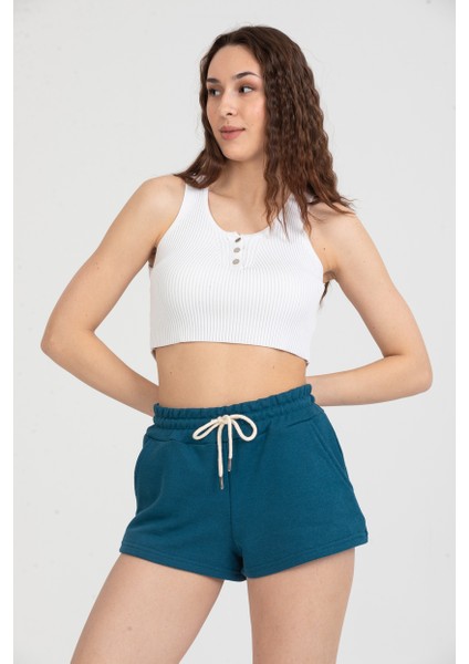 Kadın Beli Lastikli Basic Kısa Cepli Şort