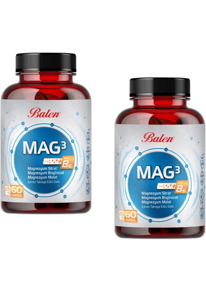 Mag 3 Magnezyum Sitrat & Bisglisinat & Malat 679 Mg 60 Kap. X 2 Adet