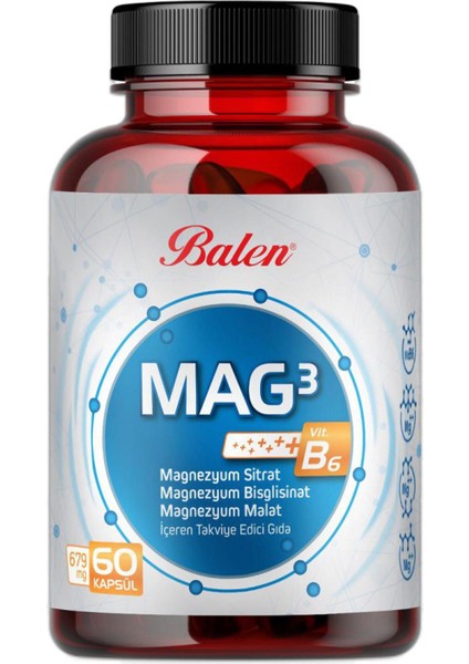 Mag 3 Magnezyum Sitrat & Bisglisinat & Malat 679 Mg 60 Kap. X 2 Adet