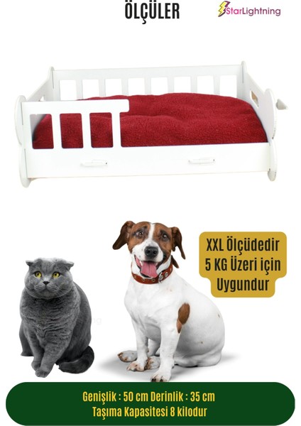 Ahşap Büyük Kedi Yatağı Premium Kalite Beyaz Kedi Evi 50X35 cm Parlak Boyalı Kemikli Model