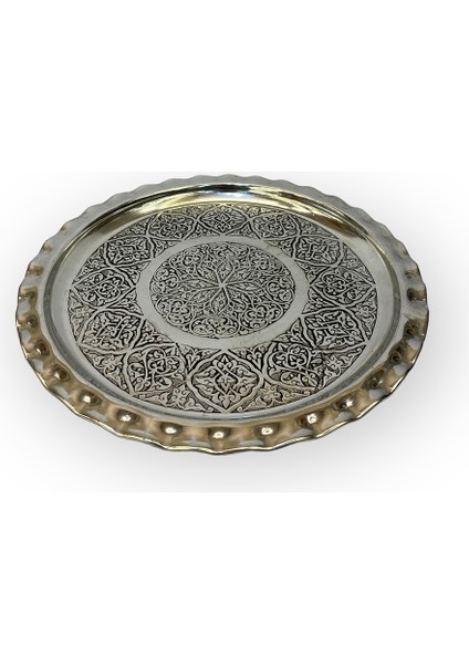 Kalaylı Işlemeli Çirtikli Bakır Tepsi 24 cm modelleri