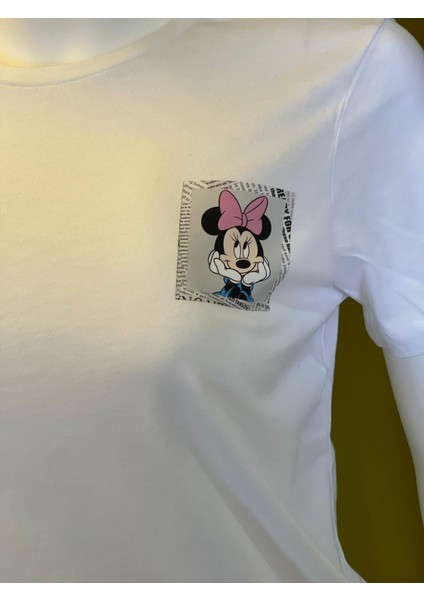 Pamuk Basik Bisiklet Yaka Örme Mickey Mause Minny Mause T-Shirt modelleri