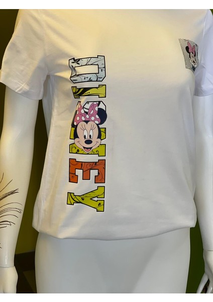 Pamuk Basik Bisiklet Yaka Örme Mickey Mause Minny Mause T-Shirt fırsatları
