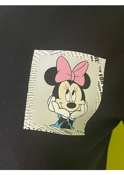 Pamuk Basik Bisiklet Yaka Örme Mickey Mause Minny Mause T-Shirt