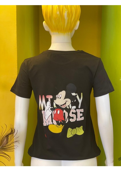 Pamuk Basik Bisiklet Yaka Örme Mickey Mause Minny Mause T-Shirt modelleri