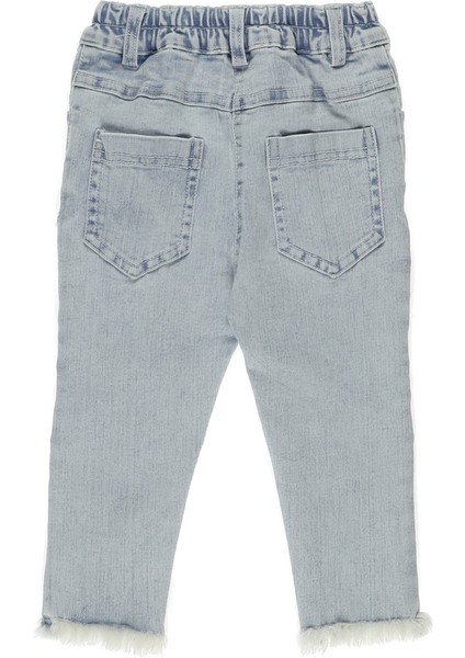 Kız Bebek Papatya Nakışlı Denim Pantolon