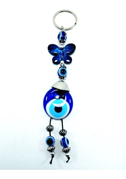 Nazar Boncuğu Kelebek Anahtarlık Cam El Yapımı Dekoratif Hediyelik Aksesuar
