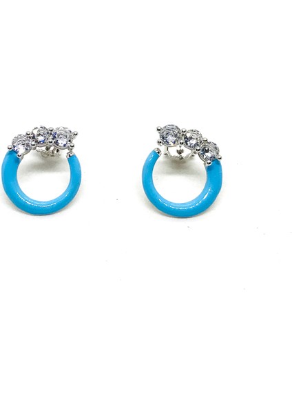 925 Ayar Gümüş Mavi Mineli Zirkon Taşlı Halka Küpe