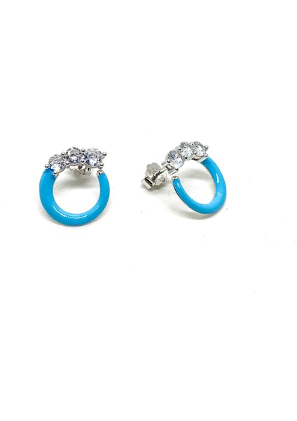 925 Ayar Gümüş Mavi Mineli Zirkon Taşlı Halka Küpe fiyatları