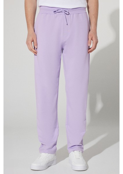 Unisex Lila Standart Fit Normal Kesim Cepli Pamuklu Esnek Eşofman Altı