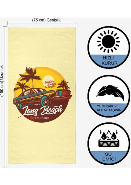 Tong Beach Car Dijital Baskılı 75X150 cm Plaj Havlusu