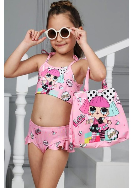 Urz Kids Lol Desenli Çanta Aksesuarlı 3 Parça Bikini