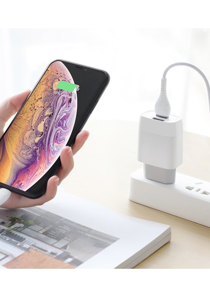 Mini Dual 2 Portlu USB Girişli Iphone-Ipad Uyumlu Hızlı Şarj Aleti Adaptörü Başlık +Lightning Kablo