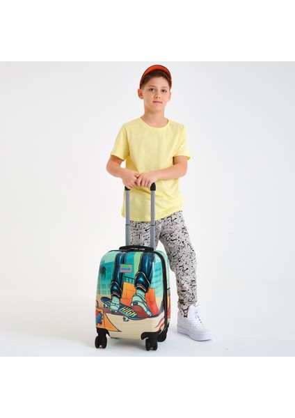 Kids Çivit Neon Turuncu Kaykay Desenli Çocuk Valizi 16742 fiyatları