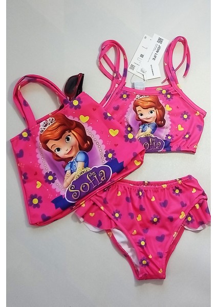 Urz Kids Sofia Desenli Çanta Aksesuarlı 3 Parça Bikini