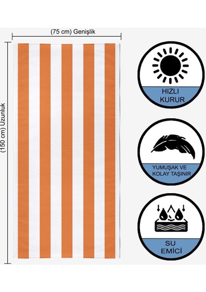 Çizgili Dijital Baskılı 75X150 cm Plaj Havlusu Turuncu