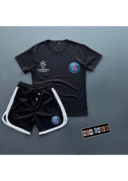 Yeni Sezon Trend Psg Baskılı Forma Kumaş Tshirt- Forma Kumaş Şort 2'li