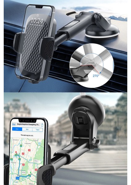 Araç Içi Uzayan Ayarlanabilir Vantuzlu Telefon Tutucu 360 Derece Dönebilen Sarsılmaz Telefon Tutucu