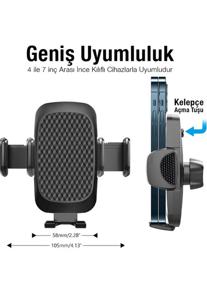 Araç Içi Uzayan Ayarlanabilir Vantuzlu Telefon Tutucu 360 Derece Dönebilen Sarsılmaz Telefon Tutucu