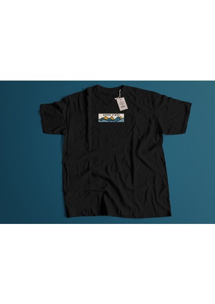 'good Vibes' Oversize Transfer Baskı Siyah Beyaz Unisex T Shirt