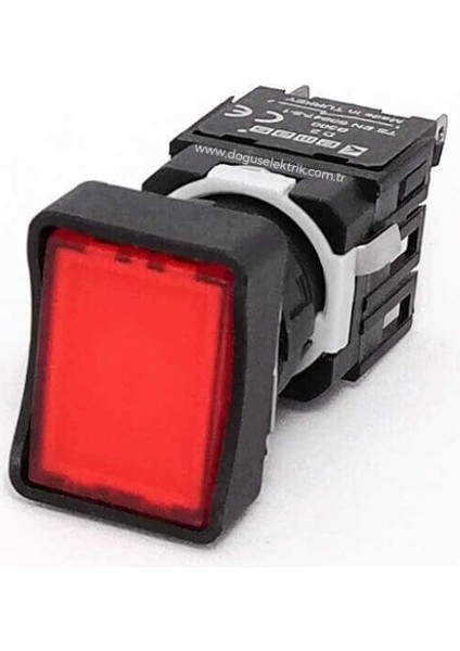 D200DDK D Serisi Plastik 1nc Yaylı Dikdörtgen Düz Kırmızı 16 mm Buton