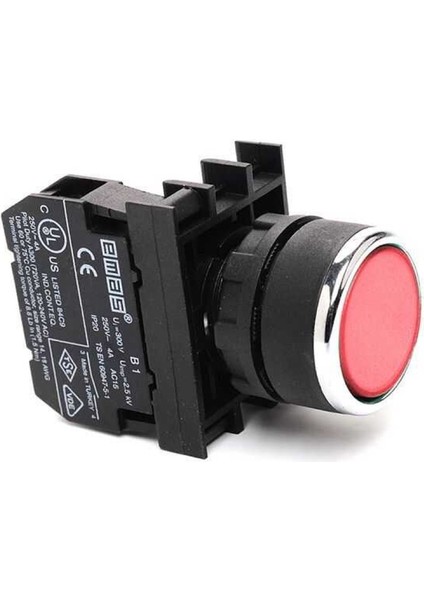 B102DK B Serisi Plastik 1no+1nc Yaylı Düz Kırmızı 22 mm Buton