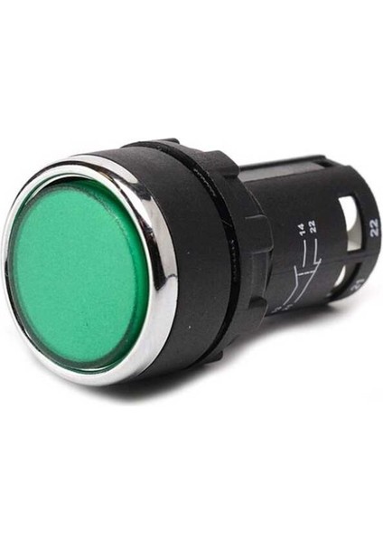 MB102DY MB Serisi Plastik 1no+1nc Yaylı Düz Yeşil 22 mm Buton