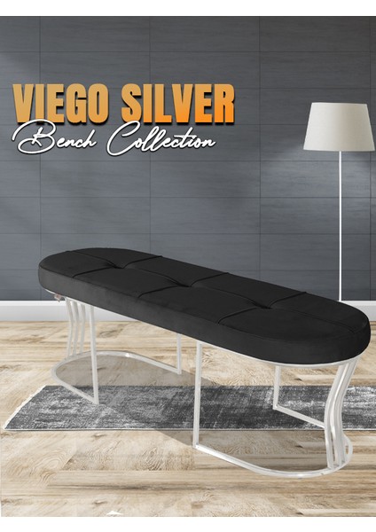 Viego Silver Exclusive Bench Lüks Metal Gümüş Ayak, Chester Model Yatak Ucu Antrasit Puf