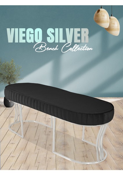 Viego Silver Striped Bench Lüks Metal Gümüş Ayak, Chester Model Yatak Ucu Antrasit Puf