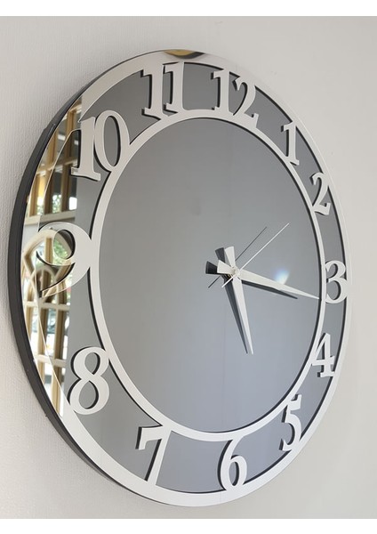 Silver Matris Smoked Model Gümüş Füme Renk 50 Cm Dekoratif Aynalı Duvar Saati