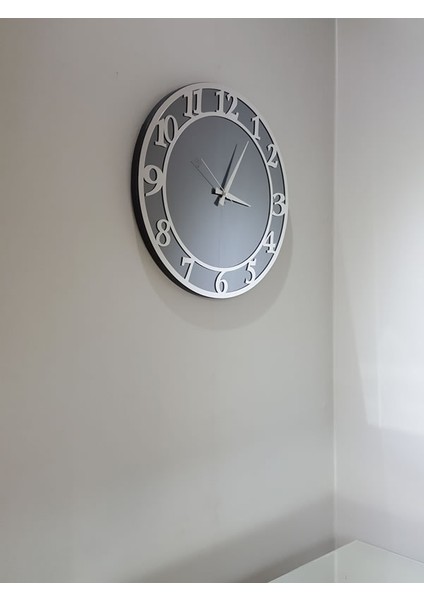 Silver Matris Smoked Model Gümüş Füme Renk 50 Cm Dekoratif Aynalı Duvar Saati modelleri