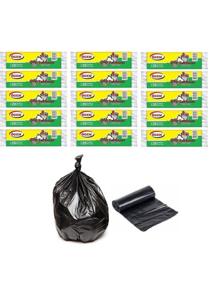 Orta Boy Çöp Torbası 55X60 cm 20 Li Rulo x 15 Paket = 300 Adet Siyah