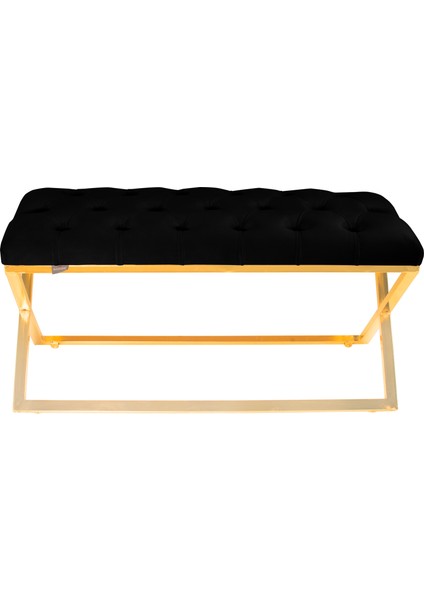 Varcera Gold Bench Çapraz Metal Ayaklı Kapitoneli Model Siyah Puf