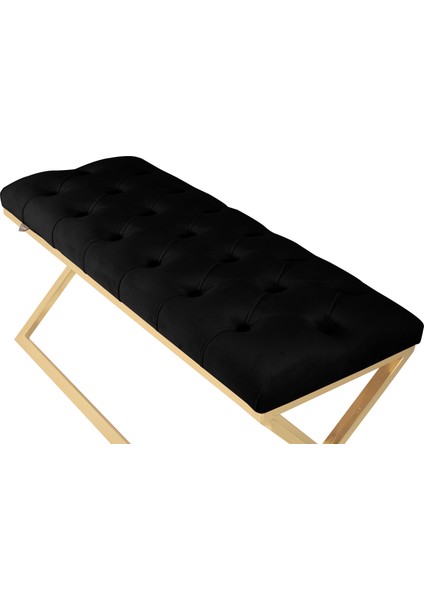 Varcera Gold Bench Çapraz Metal Ayaklı Kapitoneli Model Siyah Puf